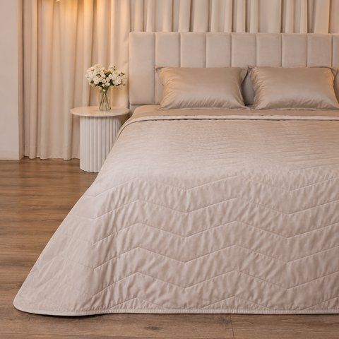 Покривало бархат 2,40x2,60 DUSHA BEIGE зігзаг у сумці ARCLOUD 10576 фото